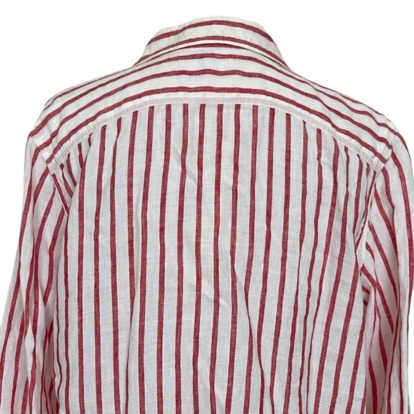 Lauren Ralph Lauren Striped 100% Linen Button Up Shirt Women’s Size XL White Red - Picture 5 of 7
